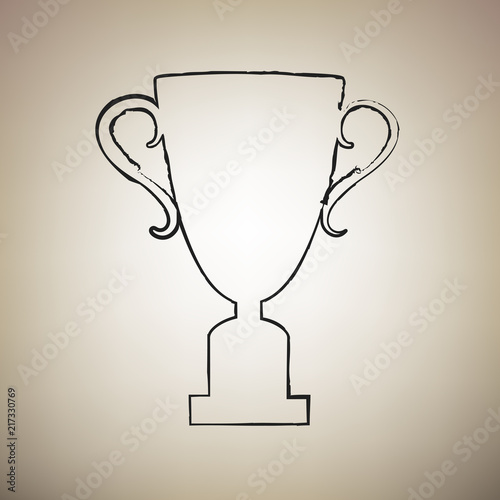 Champions Cup sign. Vector. Brush drawed black icon at light bro
