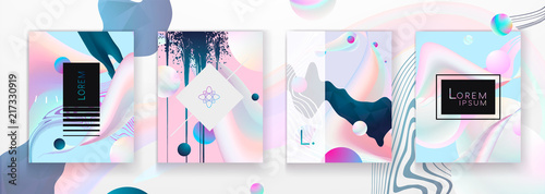 Abstract Fluid creative templates, cards, color covers set. Geometric design, liquids, shapes. Trendy vector collection. Pastel and neon design, geometric fluid graphic shape, in vector background.