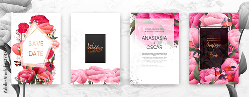 Wedding invitation frame set; flowers, leaves, watercolor, minimal vector. Sketched wreath, floral and herbs garland with rose, green, greenery color. Handdrawn Vector Watercolour style, nature art.