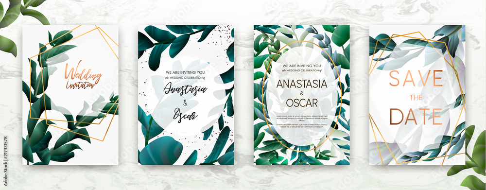 Wedding invitation frame set; flowers, leaves, watercolor, minimal vector. Sketched wreath, floral and herbs garland with rose, green, greenery color. Handdrawn Vector Watercolour style, nature art. - obrazy, fototapety, plakaty 