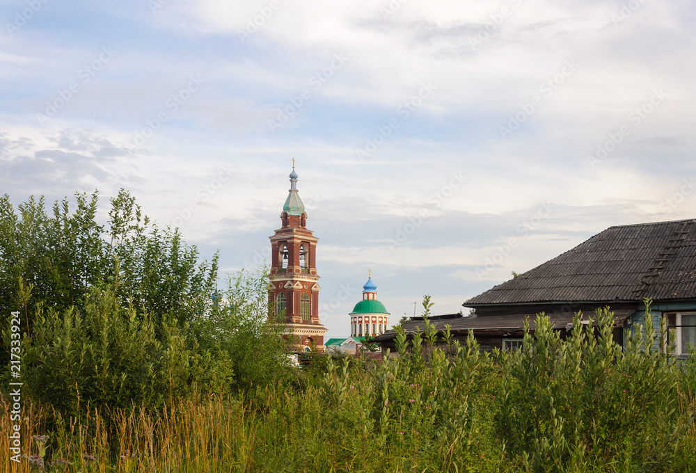 View of church in small Russian town