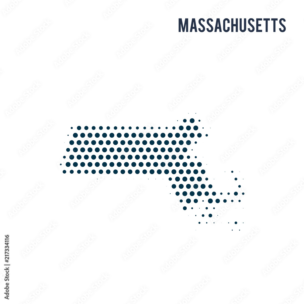 Dotted Massachusetts map isolated on white background.