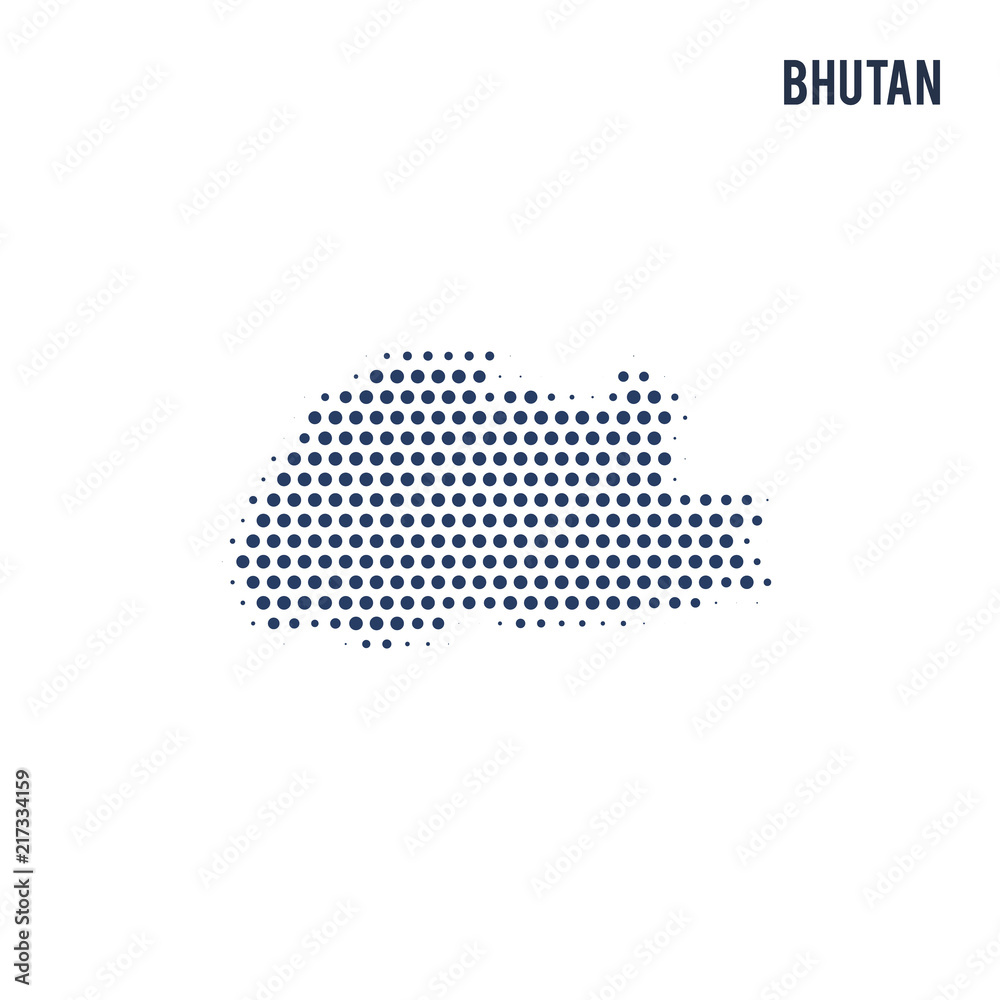 Dotted map of Bhutan isolated on white background.