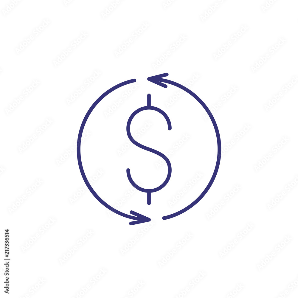 Circulation of money line icon. Refund, arrow, dollar sign. Finance concept. Can be used for topics like finance management, converting, dollar cycle Circulation of money line icon. Refund, arrow, dollar sign. Finance concept. Can be used for topics like finance management, converting, dollar cycle