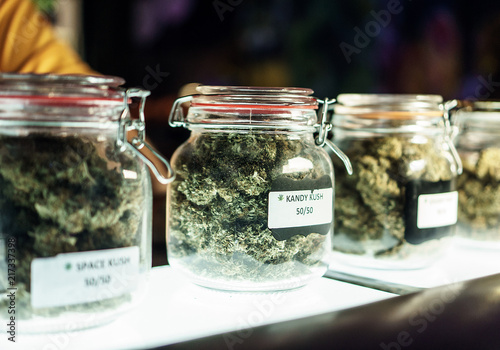 Billede på lærred Jars Of Cannabis Flowers