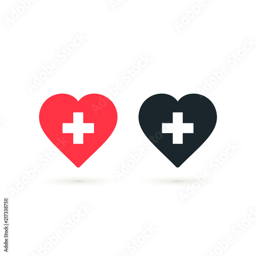 Heart with cross icon set, Vector health care isolated symbol