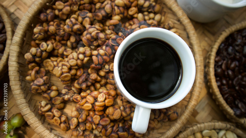 Kopi luwak or civet coffee, Coffee beans excreted by the civet. photo