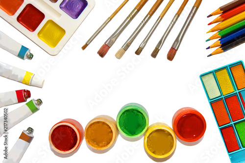 Oil, watercolor, gouache paints, goods for drawing