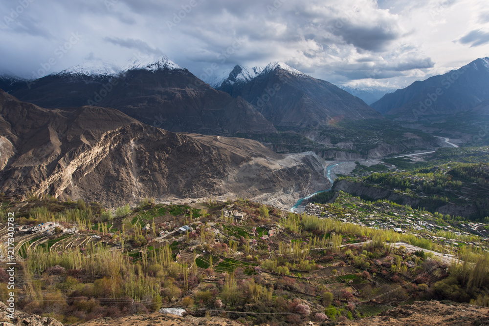 Landscape of Hunza Valley in Spring season, Gilgit Baltistan, north of Pakistan