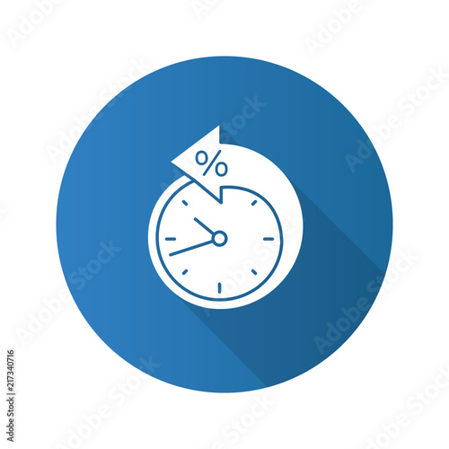 Back arrow around clock with percent flat design long shadow gly