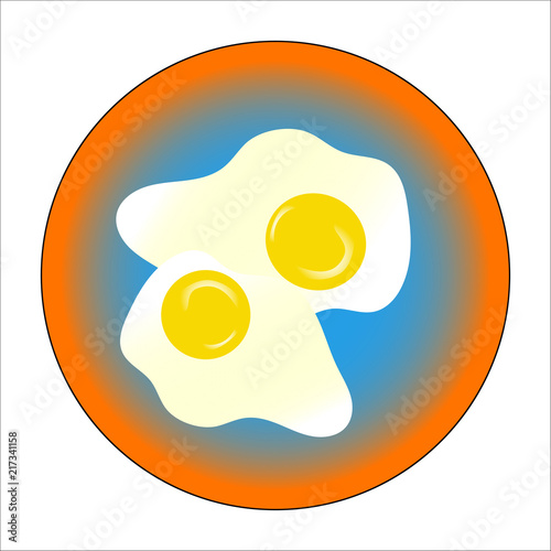 Egg. Fried eggs on a plate.Color plate with fried eggs