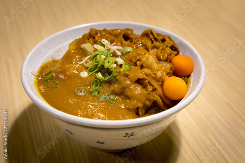Delicious Japanese curry rice with carrots, potatoes, onions and pork, delicious and healthy
