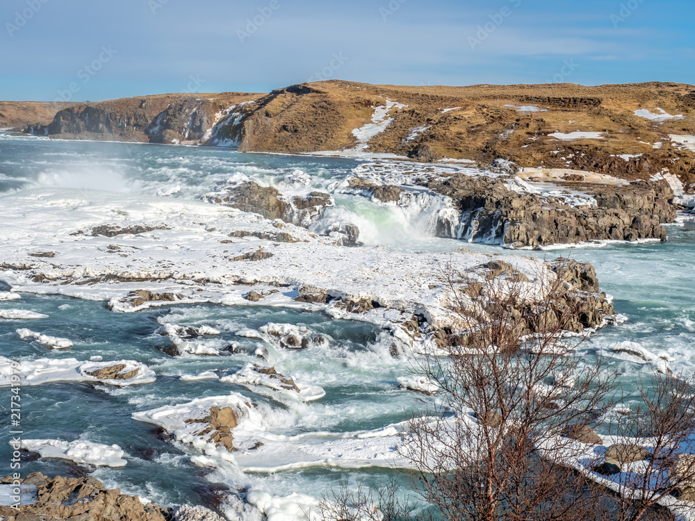 Urridafoss waterfall in winter season, Iceland Urridafoss waterfall in winter season, Iceland