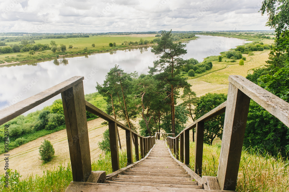 summer river Nemunas in Lithuania near Rambynas hill