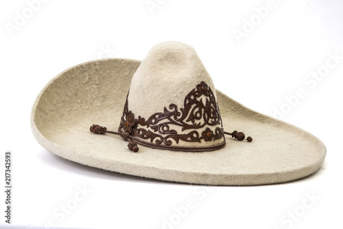 .texture detail of charro white hat in white background photo