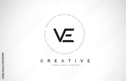 VE V E Logo Design with Black and White Creative Text Letter Vector.