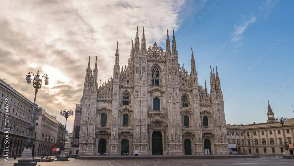 Milan city skyline sunrise timelapse at Milano Duomo Cathedral, Milan, Italy 4K Time lapse Milan city skyline sunrise timelapse at Milano Duomo Cathedral, Milan, Italy 4K Time lapse