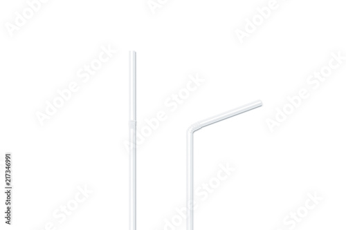 Blank white straight and bended straw mockup, top view, isolated, 3d rendering. Empty tubule mock up crop view. Clear drinking straws for milk drinks, cocktails or alcohol tempalte.