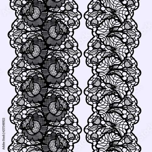 Vertical floral Seamless Pattern. Set of Lace Borders.
