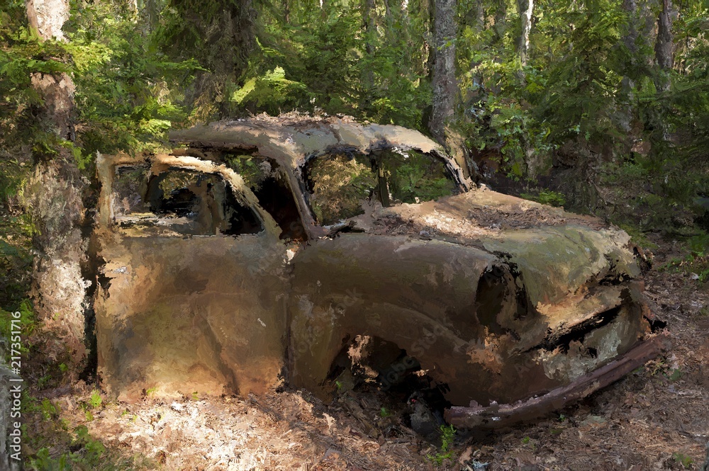 Digital Painting of a Scrap Car Digital Painting of a Scrap Car