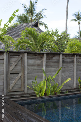 Fenced swimming pool in the tropics