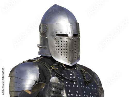 Front view of medieval knight isolated white background