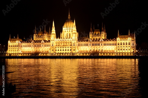 hungarian parliament by night in budapest, hungary
