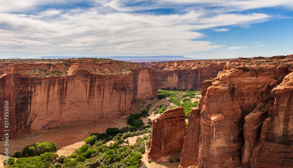Panorama of the Canyon de Chelly National Monument from the Spider Rock Scenic Overlook, Chinle, Arizona, USA.