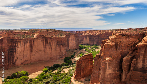 Panorama of the Canyon de Chelly National Monument from the Spider Rock Scenic Overlook, Chinle, Arizona, USA.