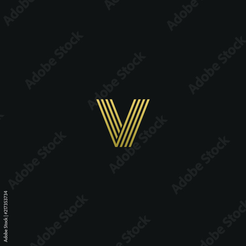 Modern creative elegant V black and gold color initial based letter icon logo