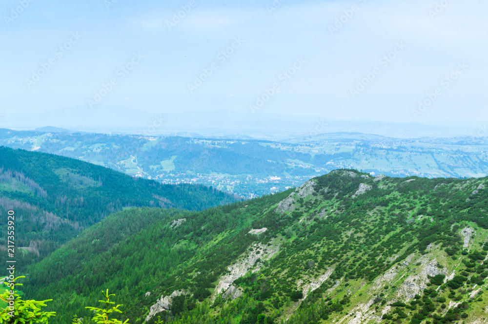 Mountains and hills in Tatra park. Tourism and hiking of Poland, Ukraine, Slovakia