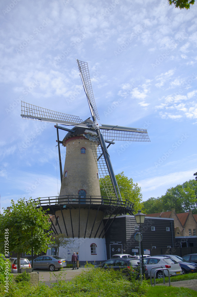 Windmill in the netherlands and blue sky. Travels through Europe