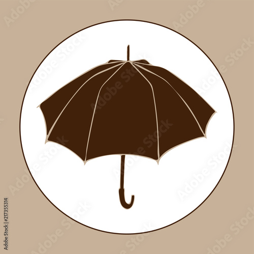 Opened umbrella isolated on white background. Umbrella icon in flat cartoon style for web site design,logo, app, UI. Autumn vector illustration. Beige and brown colors.