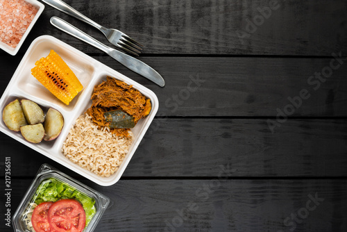 Lunchbox - Shredded beef with squash, brown rice, sweet potatoes and fried corn photo