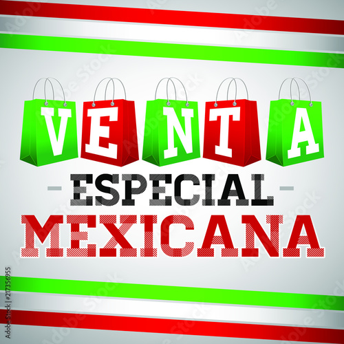 Venta Especial Mexicana, Mexican Sale spanish text, Vector Promotional Poster  with traditional mexican decoration