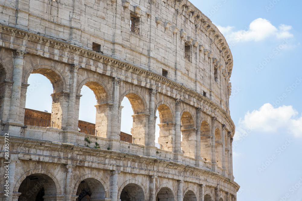 Detail of the Colosseum, known as Amphitheatrum Flavium, symbol of the city of Rome, of Italy and one of the seven wonders of the world. In ancient times it was used for gladiatorial shows.