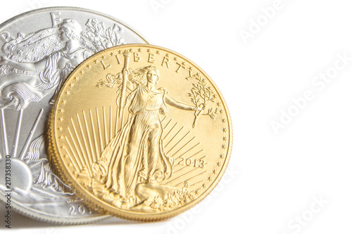 silver eagle and golden american eagle one ounce coins