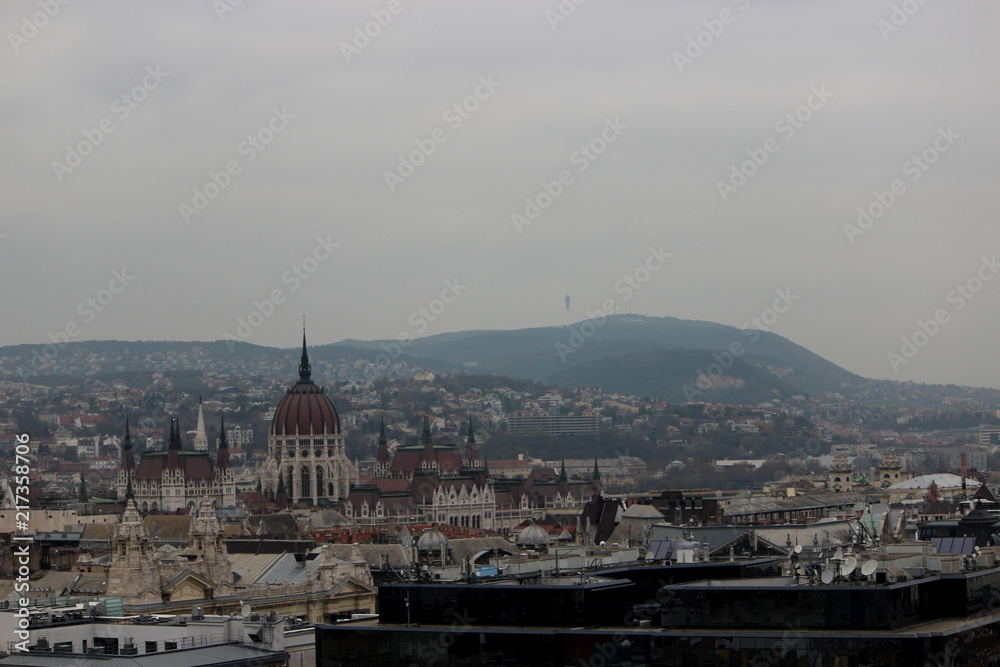 panoramic view over budapest in winter, hungary