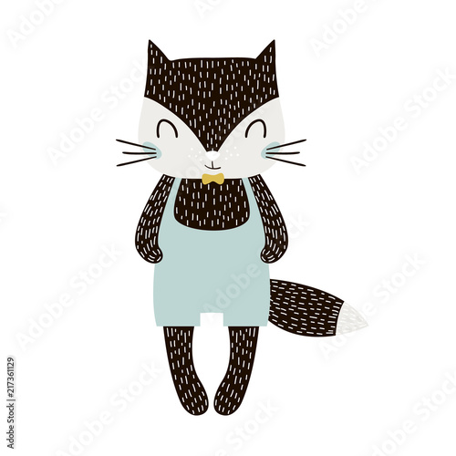 Cute cartoon cat boy in scandinavian style. Childish print for nursery, kids apparel,poster, postcard. Vector Illustration
