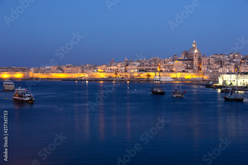 Early morning dawn of Valletta Grand Harbour from Sliema, Malta