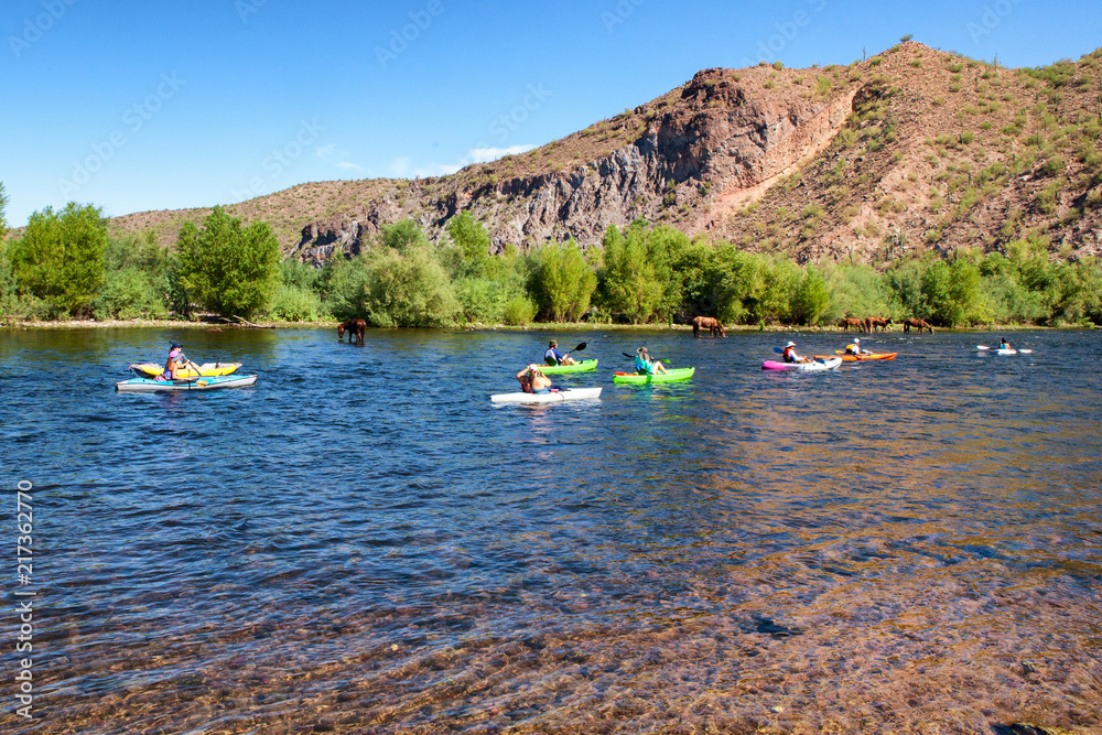 Kayakers on River in Arizona During Summer