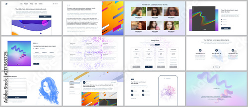 Vector templates for website design, minimal presentations, portfolio with geometric colorful patterns, gradients, fluid shapes. UI, UX, GUI. Design of headers, dashboard, features page, blog etc.