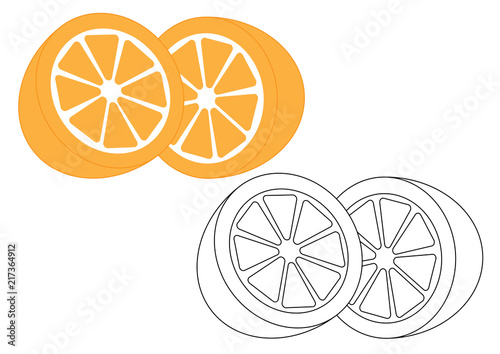 Orange fruit, coloring page. Vector illustration.
