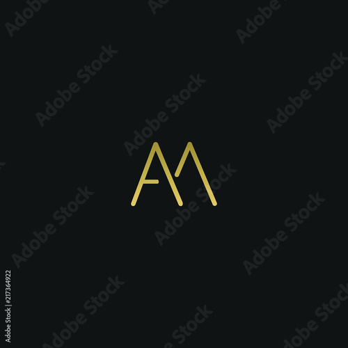 Unique modern elegant AM black and gold color initial based letter icon logo