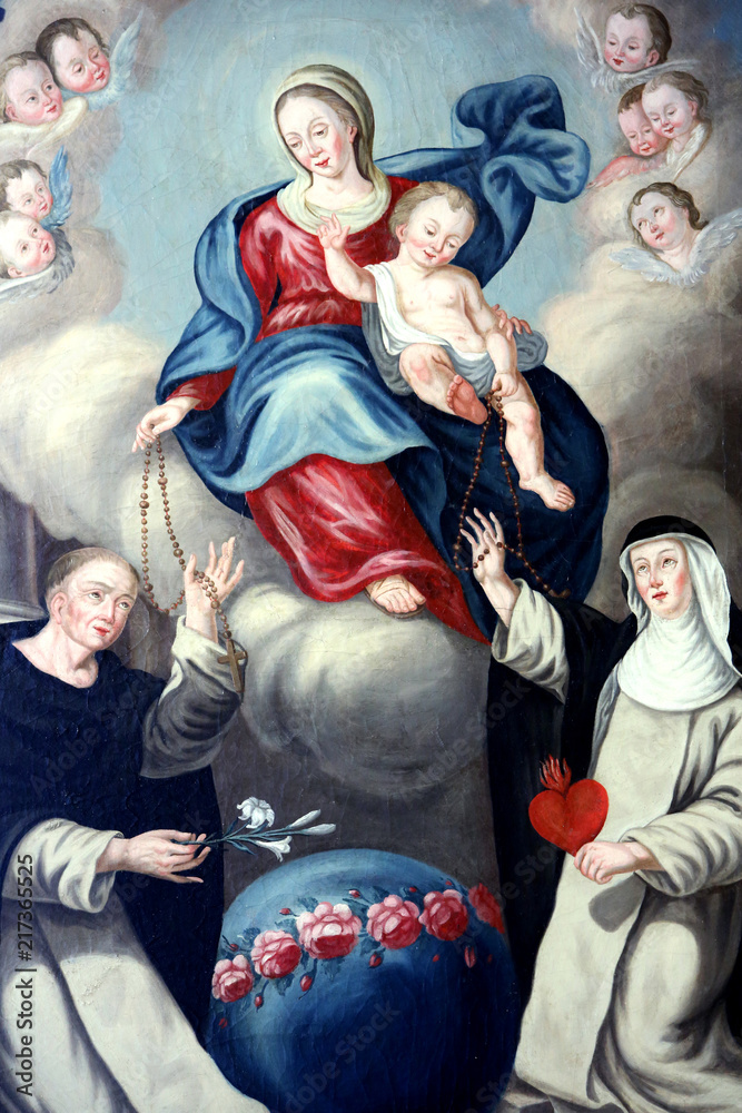 La Vierge à l'Enfant tend un rosaire à SaintDominique et à Sainte