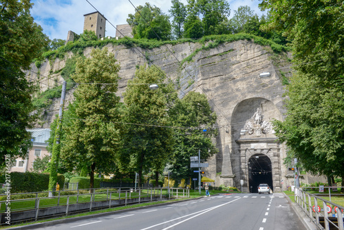 Historic Siegmundstor gate in Salzburg on Austria
