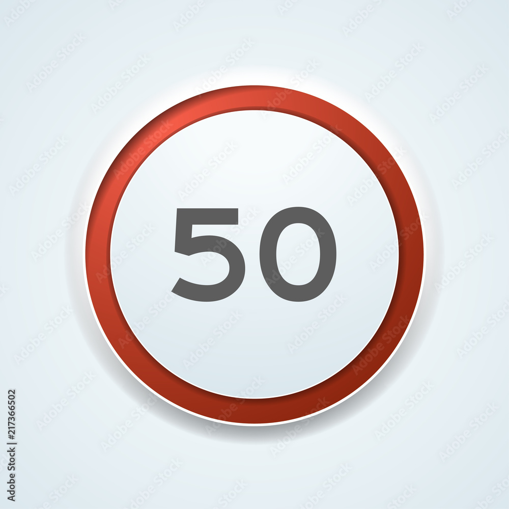 Restricting speed to 50 kilometers per hour traffic button Restricting speed to 50 kilometers per hour traffic button
