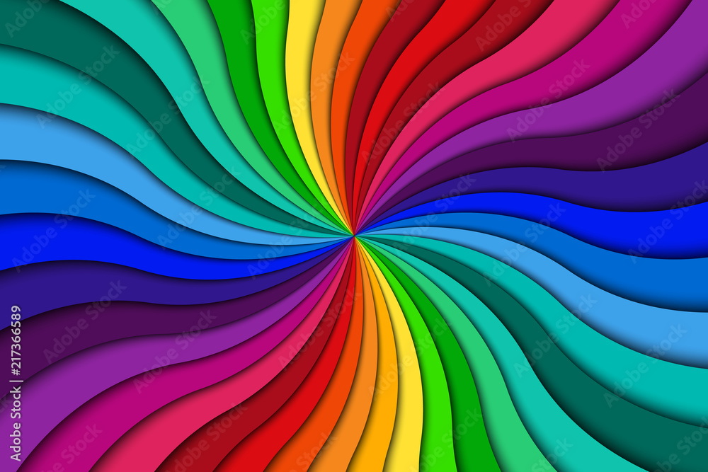 Color spiral background, bright colorful swirling radial pattern, abstract vector illustration