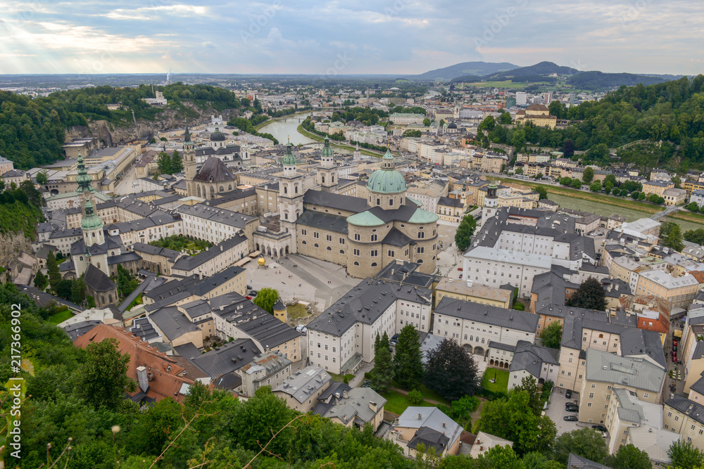 View from Hohensalzburg Castle on the old center of Salzburg on Austria