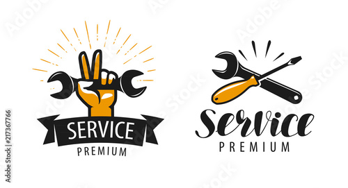 Service logo or label. Repair, workshop icon. Vector illustration